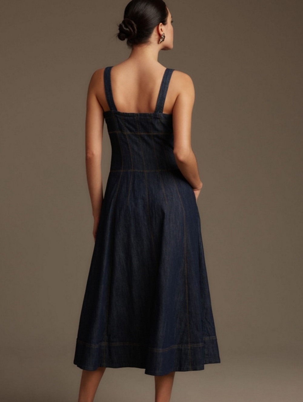 Anthropologie Square Neck Buttondown Corset Dress In Indigo - Picture 2 of 16